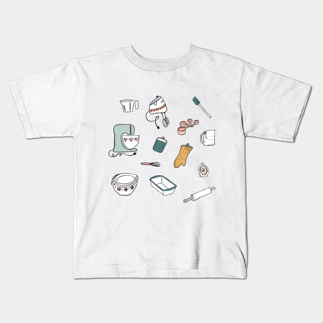 Retro Baking Tools Kids T-Shirt by katevcreates